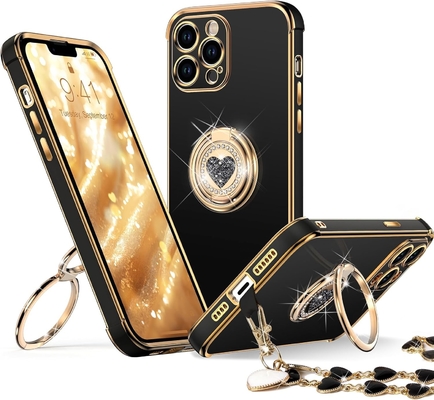 iPhone 12 Pro Maxケース スタンド付き 携帯ケース 双指輪キックスタンド付き 女性 女の子 ブリング 高級保護ケース 耳