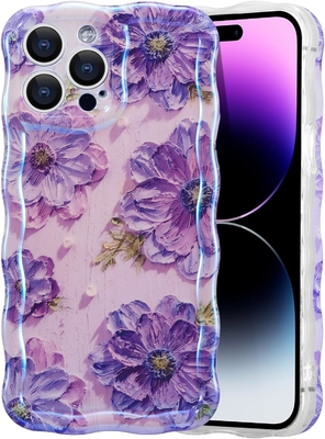 iPhone 12 Pro Max,色彩豊かなレトロオイルプリント レーザー光り模様 可愛い巻きやわらかい縁 華麗な電話ケース