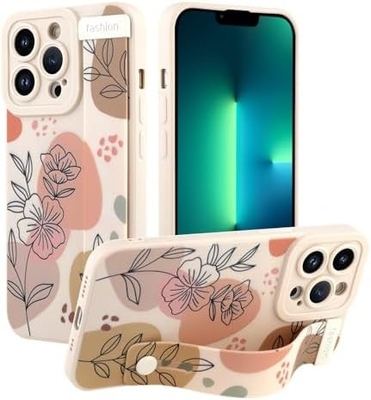iPhone 12 Pro Max シリコンケース ストラップ付き 女性用 女の子用 可愛い花の花 パターンデザイン 調整可能な柔らかいワイヤーバンド