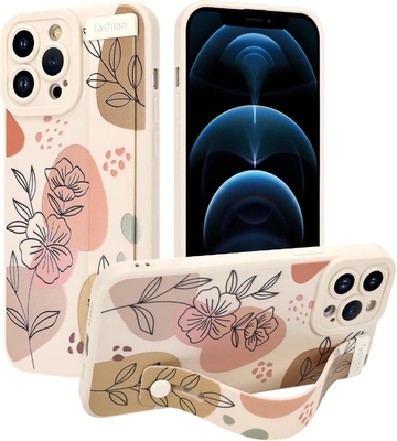 iPhone 12 Pro Max シリコンケース ストラップ付き 女性用 女の子用 可愛い花の花 パターンデザイン 調整可能な柔らかいワイヤーバンド
