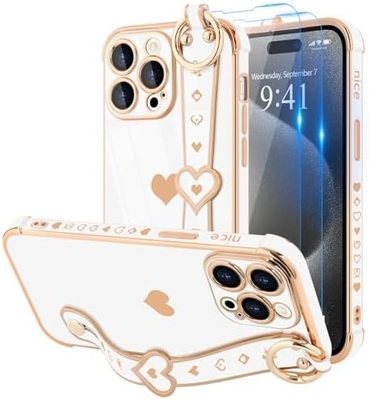 iPhone 12 Pro 可愛い 恋愛・ハート ストラップ 女性用 携帯カバー 女の子用 ブラング シリコン カメラ レンズ 保護 バンパー