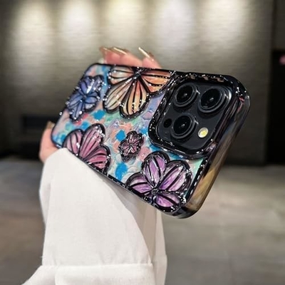 iPhone 12 Pro Maxケース 6.7 インチ 透明3D花の電話ケース 女性用 女の子用 高級 プラチング 花のケースカバー エステティック