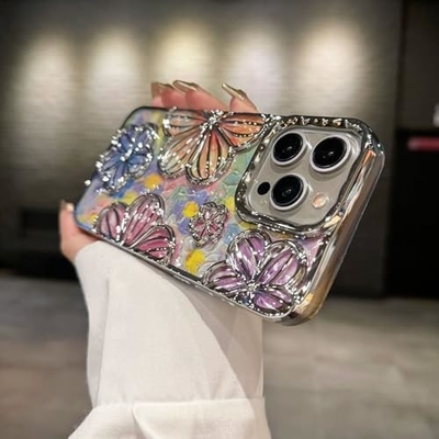 iPhone 12 Pro Maxケース 6.7 インチ 透明3D花の電話ケース 女性用 女の子用 高級 プラチング 花のケースカバー エステティック