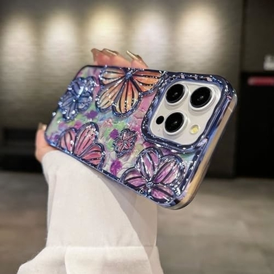 iPhone 12 Pro Maxケース 6.7 インチ 透明3D花の電話ケース 女性用 女の子用 高級 プラチング 花のケースカバー エステティック