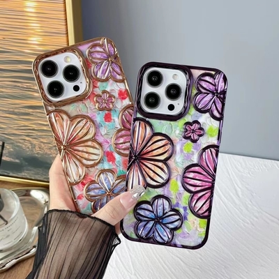 iPhone 12 Pro Maxケース 6.7 インチ 透明3D花の電話ケース 女性用 女の子用 高級 プラチング 花のケースカバー エステティック