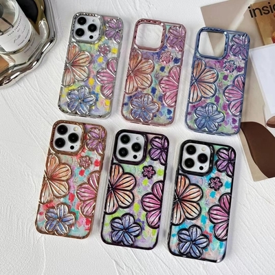 iPhone 12 Pro Maxケース 6.7 インチ 透明3D花の電話ケース 女性用 女の子用 高級 プラチング 花のケースカバー エステティック