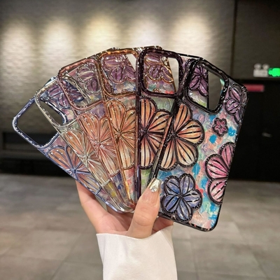 iPhone 12 Pro Maxケース 6.7 インチ 透明3D花の電話ケース 女性用 女の子用 高級 プラチング 花のケースカバー エステティック
