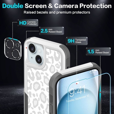 5 in 1 for iphone 15 Plusケース,2パックスクリーンプロテクター+2パックカメラレンズプロテクター