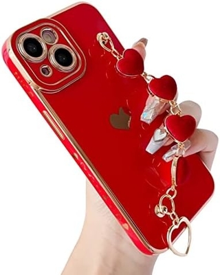 iPhone 12 Pro Max ケース,可愛いプラチング ラブ ハート 腕輪 ストラップ チェーン ブレスレット