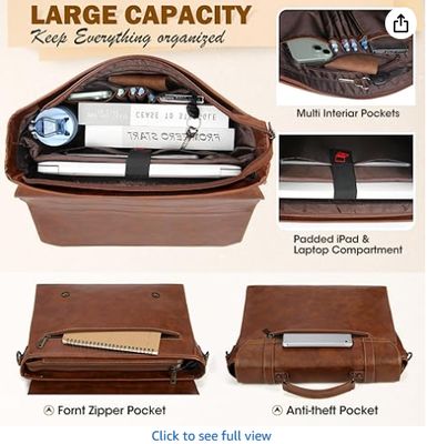RAINSMORE メンズメッセンジャーバッグ 17インチ 防水 ヴィンテージレザー ラップトップブリーフケース 大容量 ラップトップバッグ サッチェルバッグ コンピューターショルダーバッグ オフィス ビジネス 旅行 大学