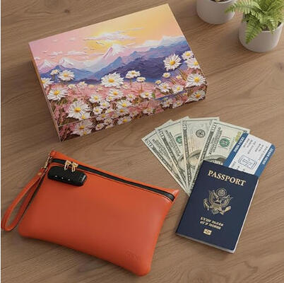 PU革の臭いを防げる袋 コムネーションロック ハンディコスメバッグ ハンドル付き 旅行用お金のキャッシュバッグ ザイプ付きバンクポケット