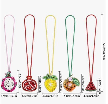 5PCS パッチ 珠付き バッグ 魅力 果物 バッグ 手袋のための魔法 夏の鍵鎖 小さなバッグ 魅力 ドラゴンフルーツ グランナートメロナートオレンジ レモン バッグ 魅力 珠とライストーン 手縫い