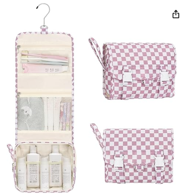 女性用小型吊り下げ式化粧ポーチ、フローラル吊り下げ式オーガナイザー | 旅行用トラベルサイズシャワードゥーキット、防水アメニティオーガナイザー(3コンパートメント付き)