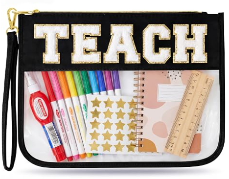 先生への感謝のギフト メイクアップバッグ、卒業ギフトバッグ レディース | かわいい TEACH シェニールレターオーガナイザーポーチ。学年末の先生へのギフト、クリアコスメティックバッグ&先生バッグの必需品