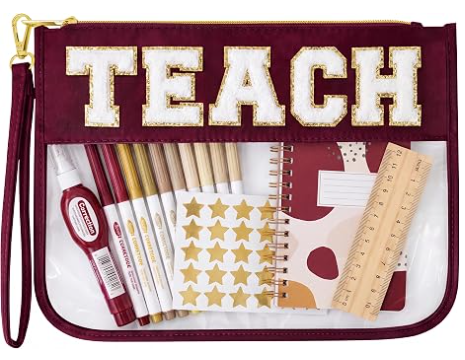 先生への感謝のギフト メイクアップバッグ、卒業ギフトバッグ レディース | かわいい TEACH シェニールレターオーガナイザーポーチ。学年末の先生へのギフト、クリアコスメティックバッグ&先生バッグの必需品