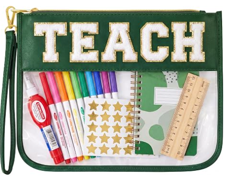 先生への感謝のギフト メイクアップバッグ、卒業ギフトバッグ レディース | かわいい TEACH シェニールレターオーガナイザーポーチ。学年末の先生へのギフト、クリアコスメティックバッグ&先生バッグの必需品