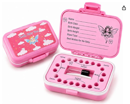 子供用 歯の妖精ボックス＆乳歯ケース - 天然麦わら＆PP素材、書き込みやすいEVAライナー